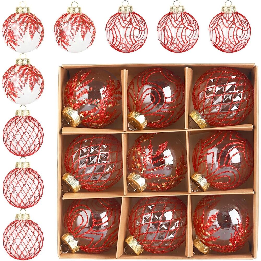 9 PCS Set - 3.15 Inches Large Christmas Tree Ball Ornaments